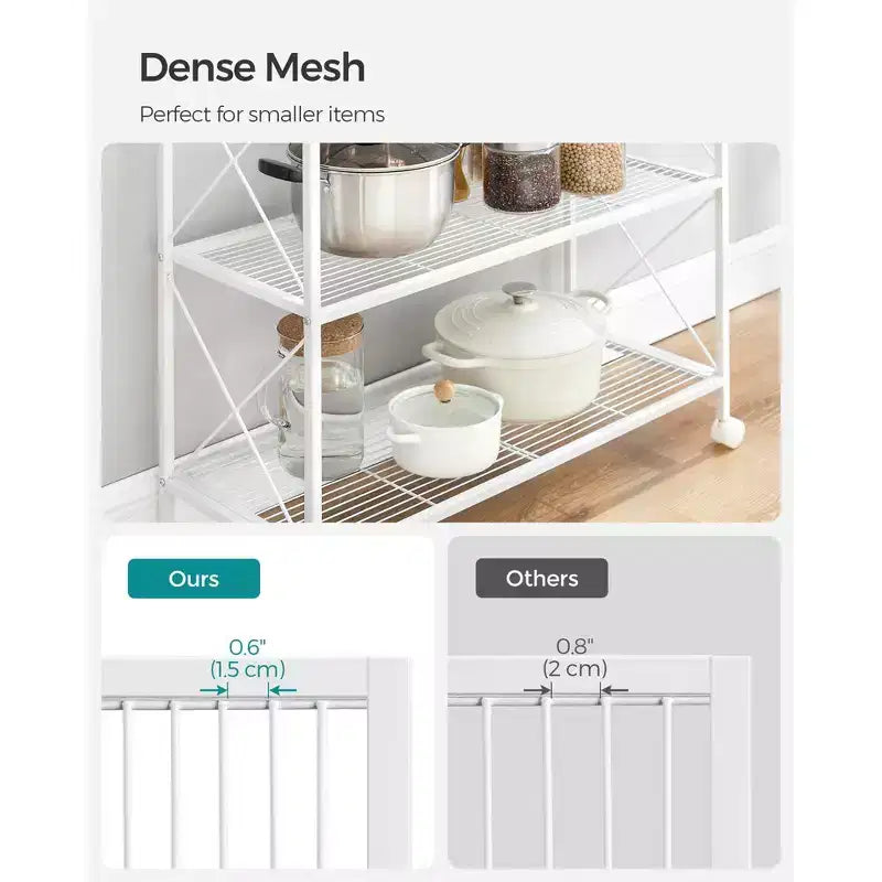 3-Tier Rolling Storage Cart with Wire Mesh Shelves and Locking Casters