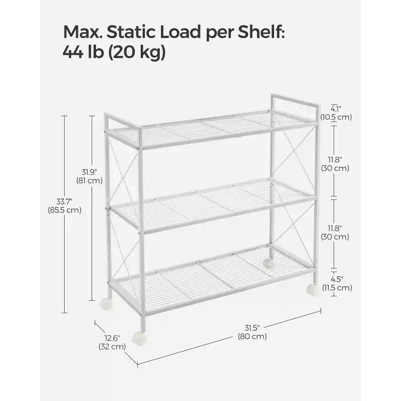 3-Tier Rolling Storage Cart with Wire Mesh Shelves and Locking Casters