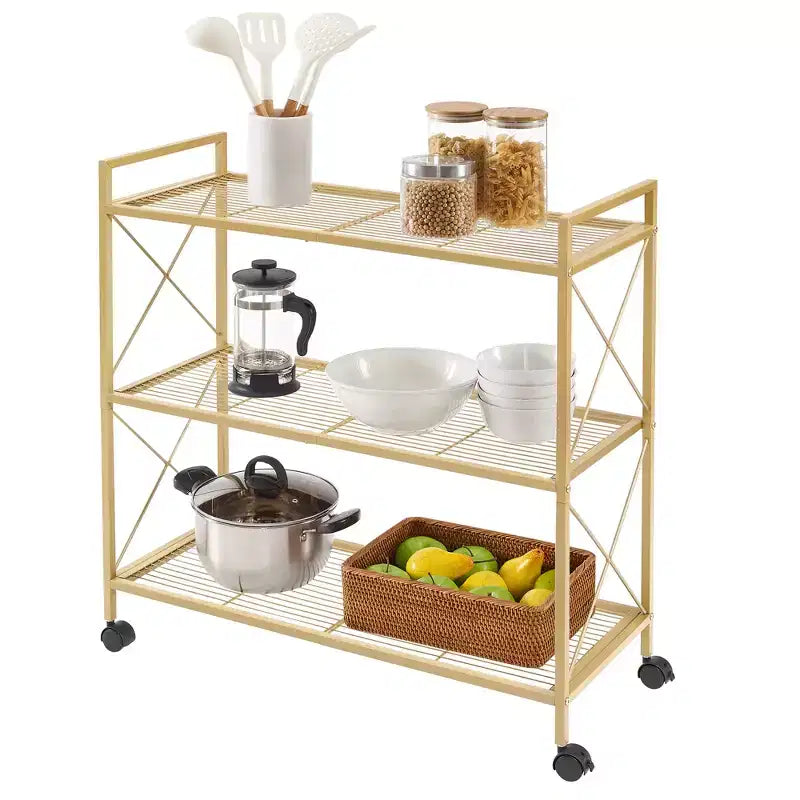 3-Tier Rolling Storage Cart with Wire Mesh Shelves and Locking Casters