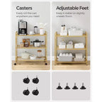3-Tier Rolling Storage Cart with Wire Mesh Shelves and Locking Casters