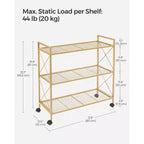 3-Tier Rolling Storage Cart with Wire Mesh Shelves and Locking Casters