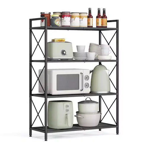 3-Tier Rolling Storage Cart, All-Metal Frame with X-Braced Sides and Wire Mesh Shelves, 31.5 Wide Mobile Organizer with Locking Casters