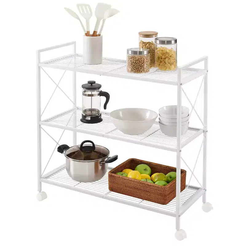 3-Tier Rolling Storage Cart with Wire Mesh Shelves and Locking Casters