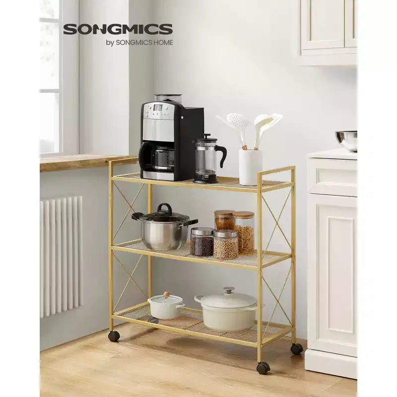 3-Tier Rolling Storage Cart with Wire Mesh Shelves and Locking Casters
