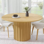 52" Round Wood Dining Table with Fluted Pedestal Base, Seats 4-6
