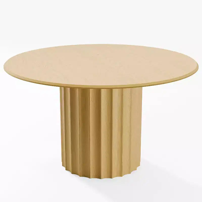 52" Round Wood Dining Table with Fluted Pedestal Base, Seats 4-6