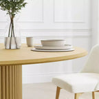 52" Round Wood Dining Table with Fluted Pedestal Base, Seats 4-6