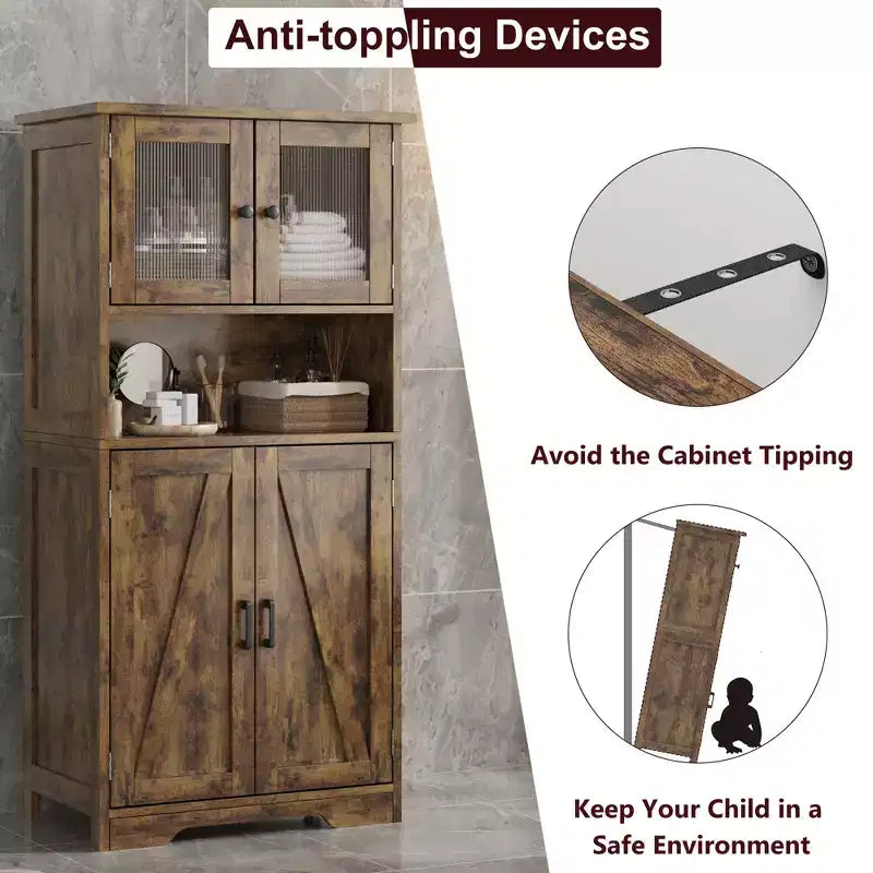 50-Inch Tall Storage Cabinet with Glass Doors and Adjustable Shelves