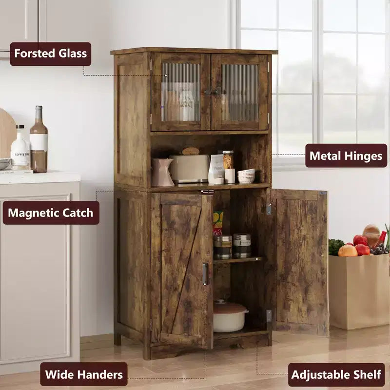 50-Inch Tall Storage Cabinet with Glass Doors and Adjustable Shelves