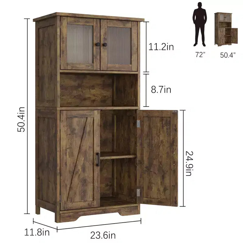 50-Inch Tall Storage Cabinet with Glass Doors and Adjustable Shelves