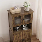 50-Inch Tall Storage Cabinet with Glass Doors and Adjustable Shelves