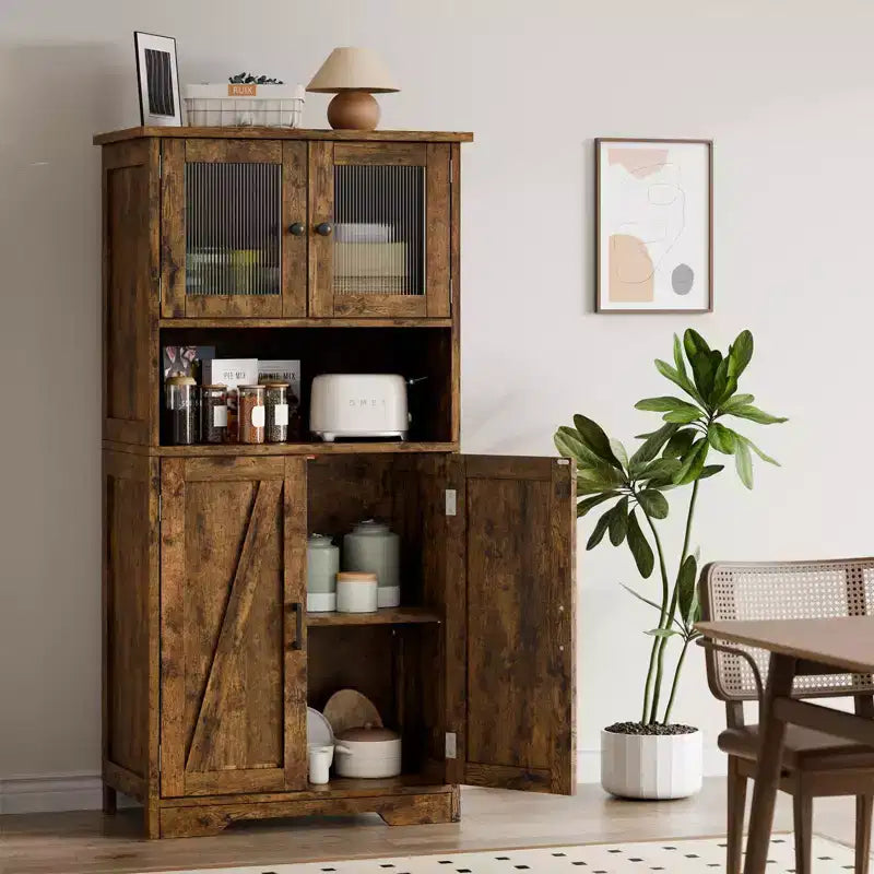 50-Inch Tall Storage Cabinet with Glass Doors and Adjustable Shelves
