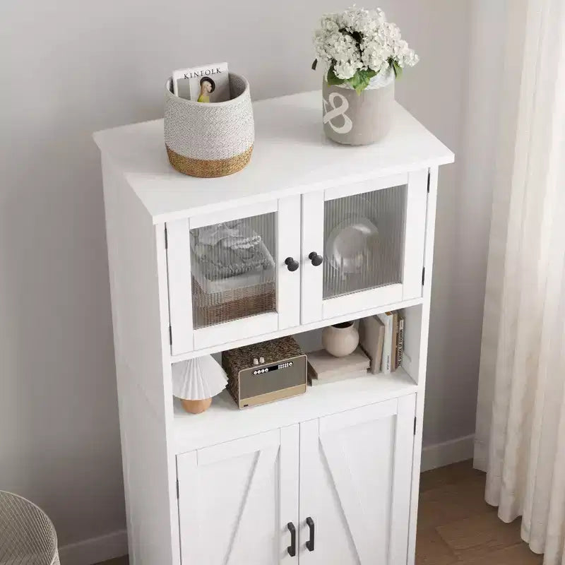 50-Inch Tall Storage Cabinet with Glass Doors and Adjustable Shelves