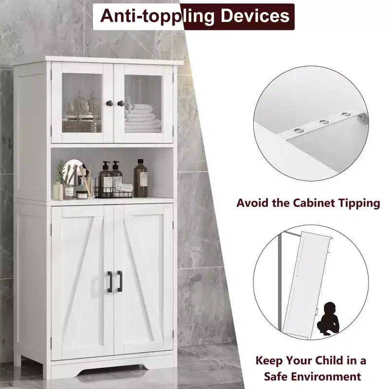 50-Inch Tall Storage Cabinet with Glass Doors and Adjustable Shelves
