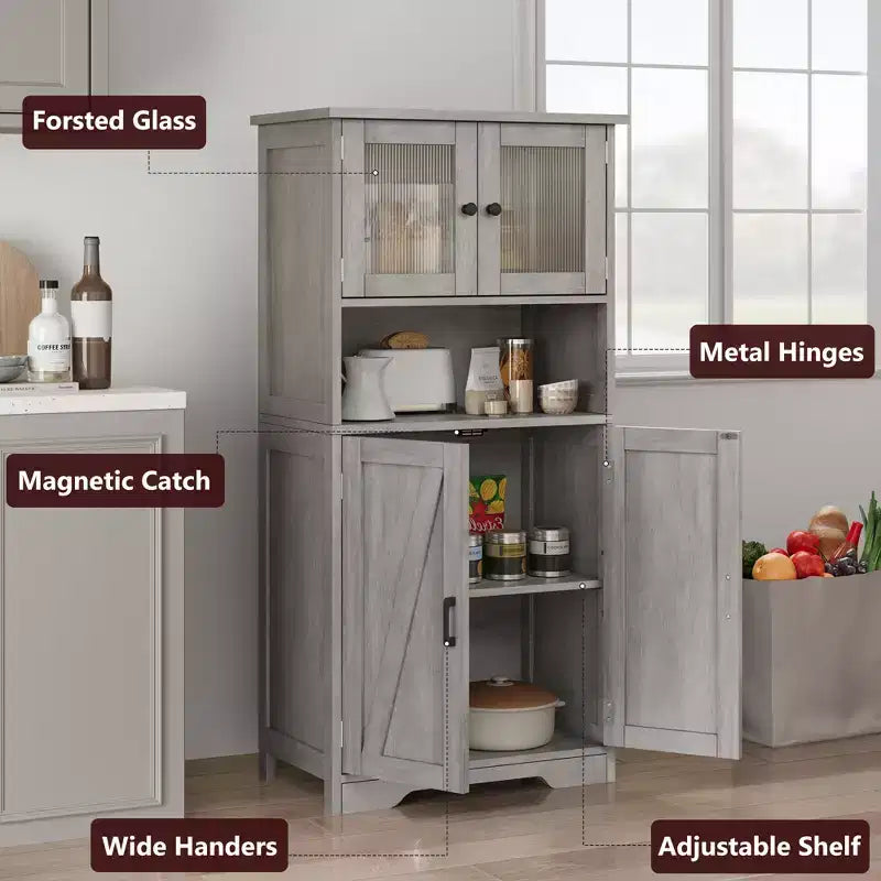 50-Inch Tall Storage Cabinet with Glass Doors and Adjustable Shelves