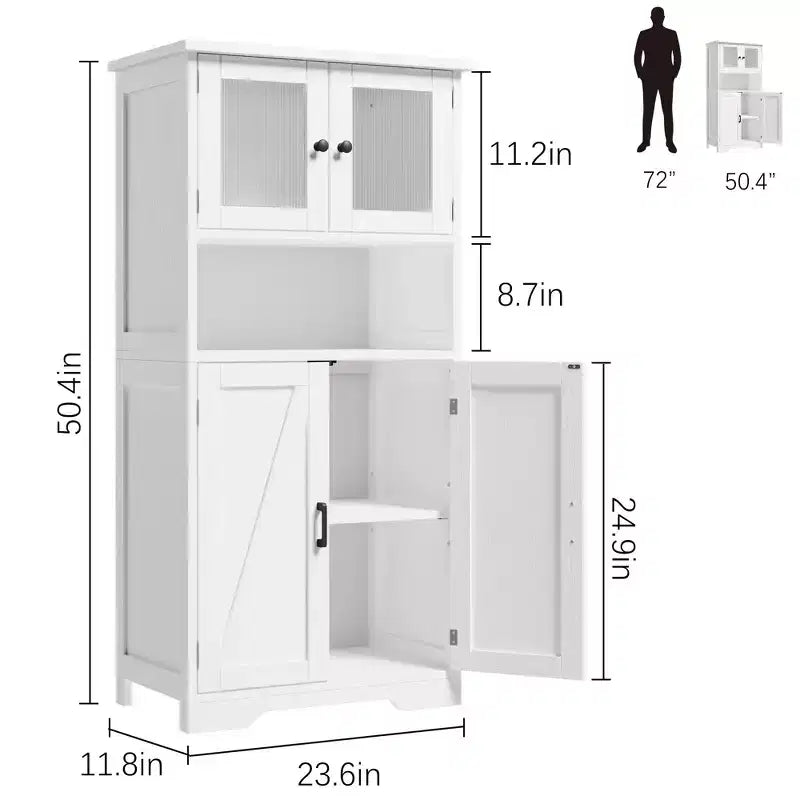 50-Inch Tall Storage Cabinet with Glass Doors and Adjustable Shelves