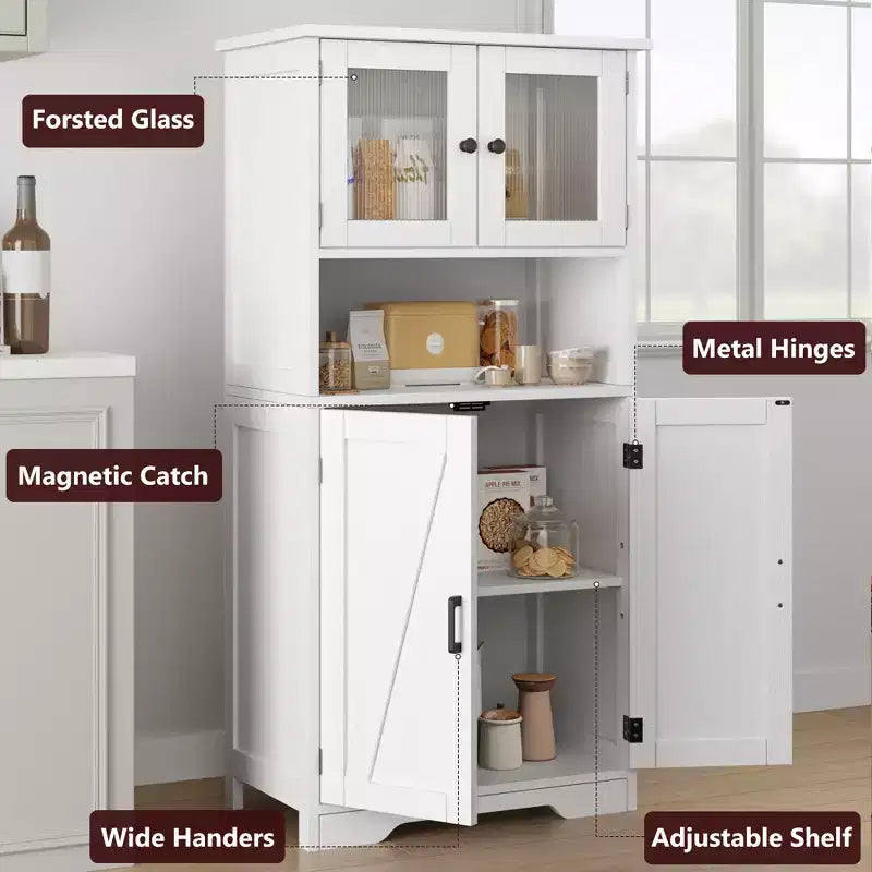 50-Inch Tall Storage Cabinet with Glass Doors and Adjustable Shelves