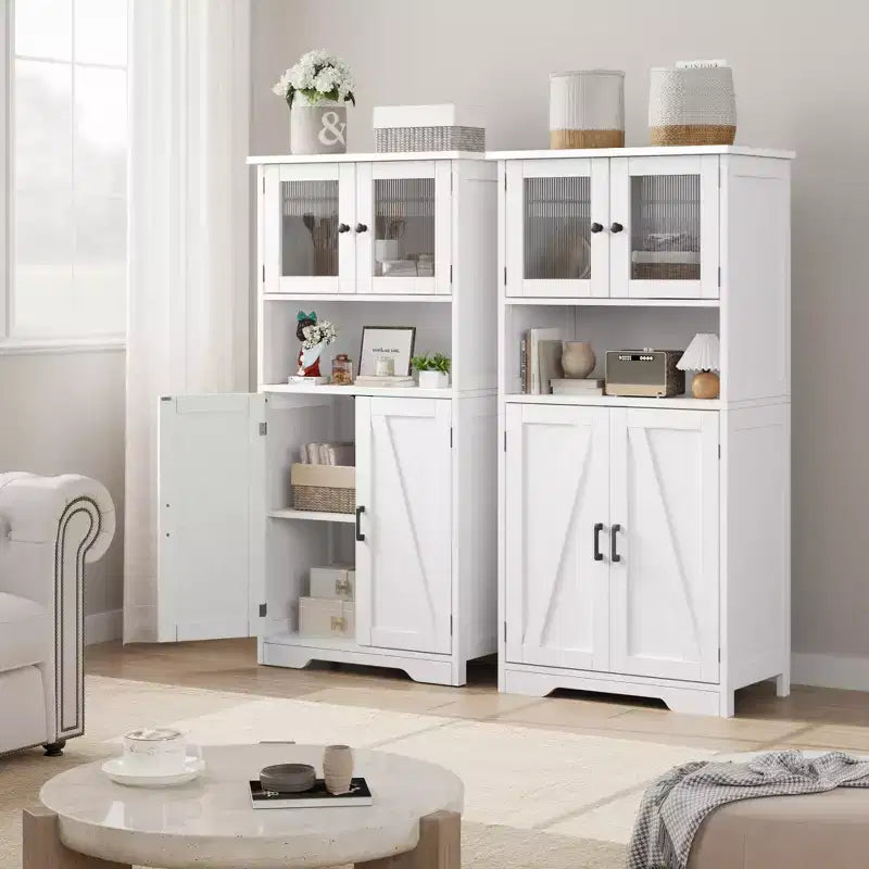 50-Inch Tall Storage Cabinet with Glass Doors and Adjustable Shelves