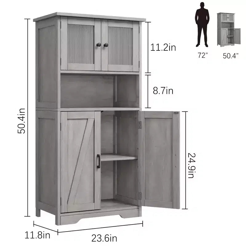 50-Inch Tall Storage Cabinet with Glass Doors and Adjustable Shelves