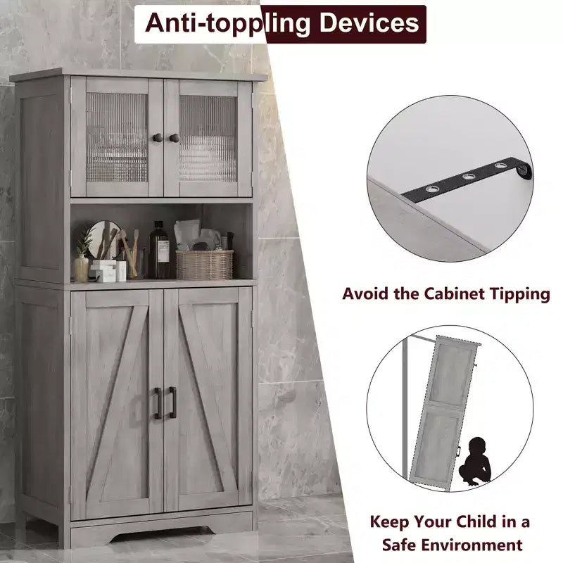 50-Inch Tall Storage Cabinet with Glass Doors and Adjustable Shelves