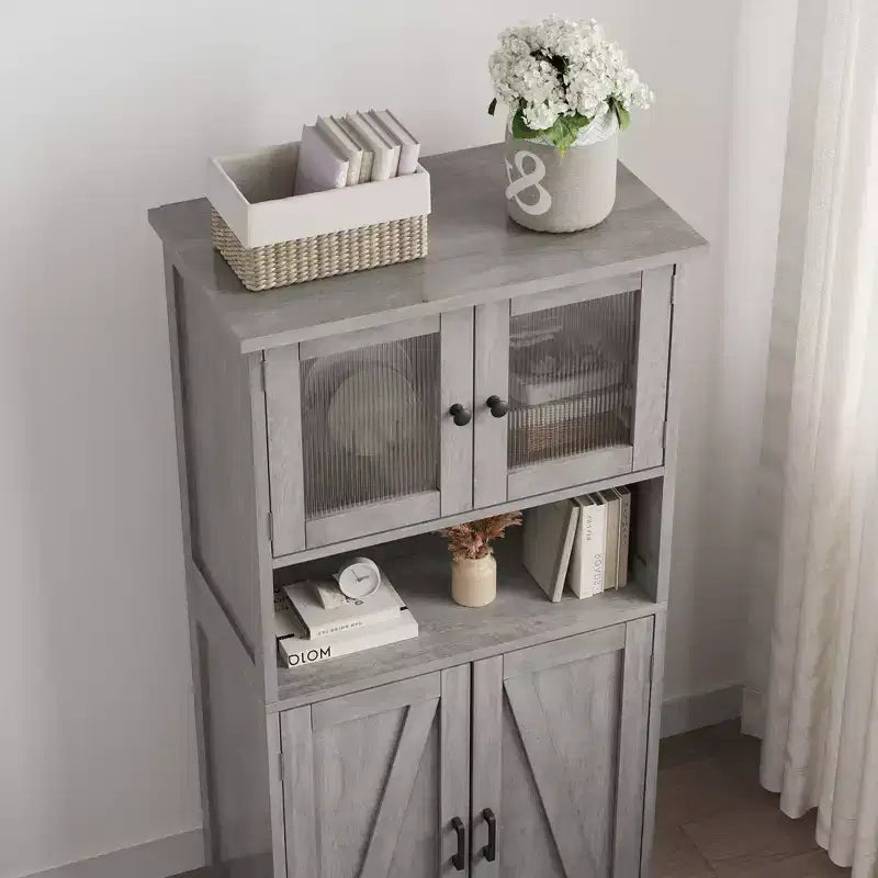 50-Inch Tall Storage Cabinet with Glass Doors and Adjustable Shelves