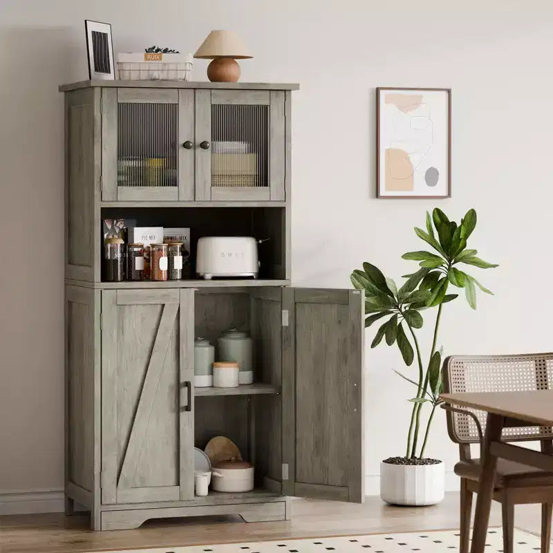50-Inch Tall Storage Cabinet with Glass Doors and Adjustable Shelves