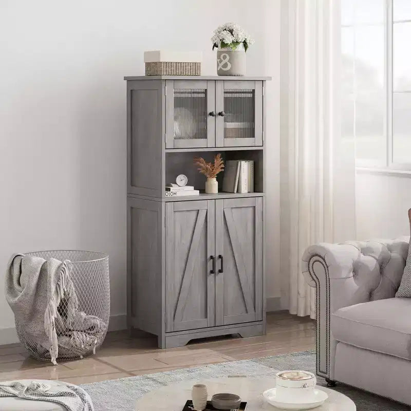 50-Inch Tall Storage Cabinet with Glass Doors and Adjustable Shelves