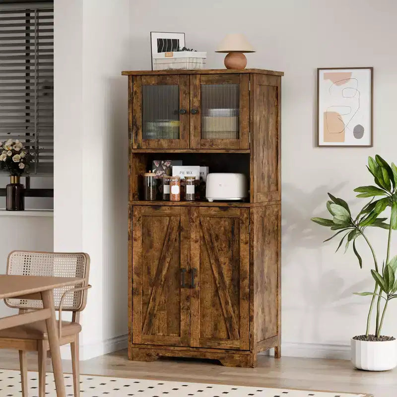 50-Inch Tall Storage Cabinet with Glass Doors and Adjustable Shelves