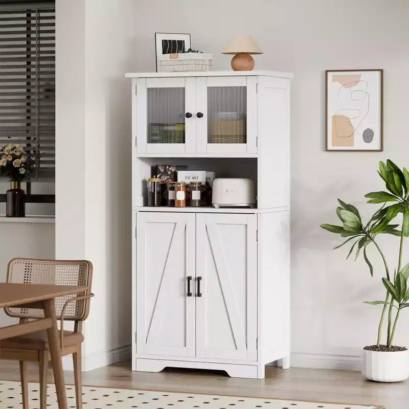 50-Inch Tall Storage Cabinet with Glass Doors and Adjustable Shelves