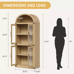 Arched Bookshelf with Doors and Drawers, Farmhouse Display Storage Shelves, 71.4in Tall Wooden Display Cabinet