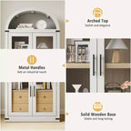 Arched Bookshelf with Doors and Drawers, Farmhouse Display Storage Shelves, 71.4in Tall Wooden Display Cabinet