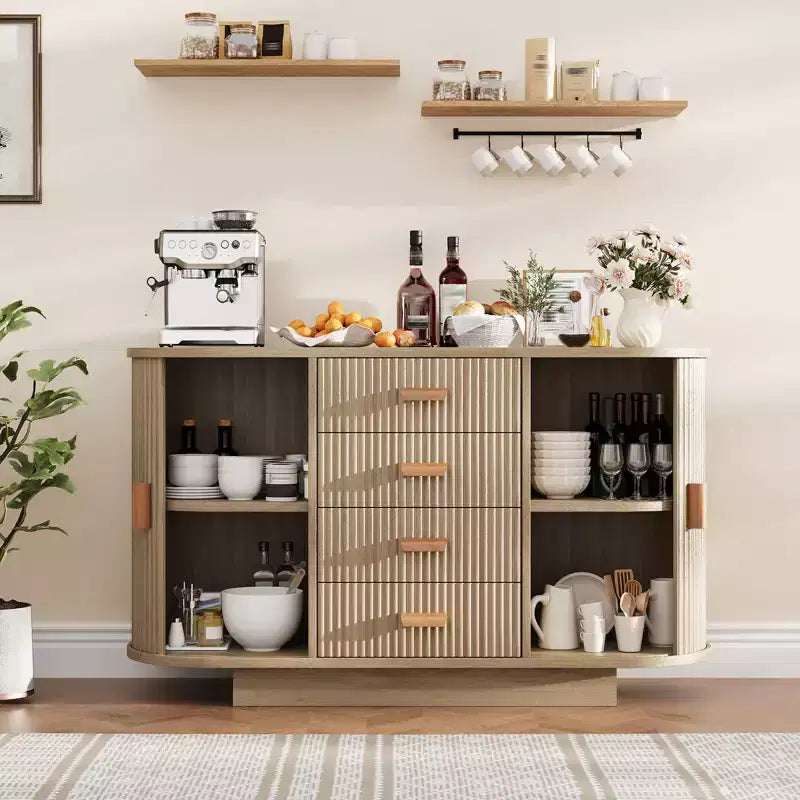 47" Modern Fluted Buffet Sideboard with 4 Drawers and 2 Arched Sliding Doors