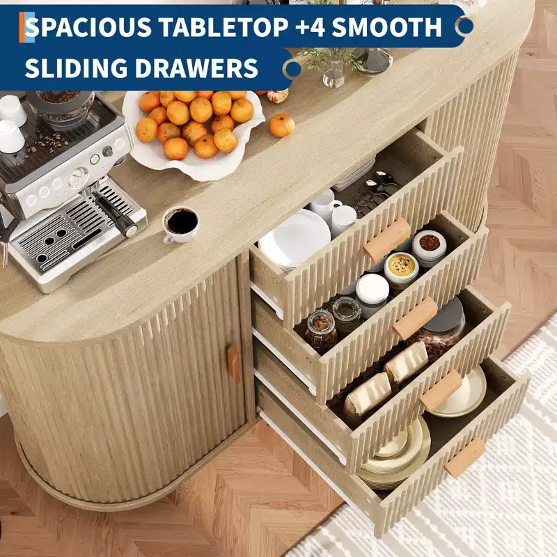 47" Modern Fluted Buffet Sideboard with 4 Drawers and 2 Arched Sliding Doors