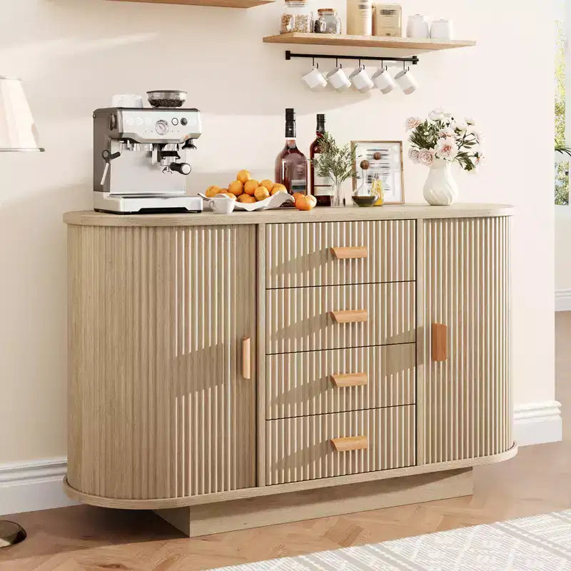47" Modern Fluted Buffet Sideboard with 4 Drawers and 2 Arched Sliding Doors