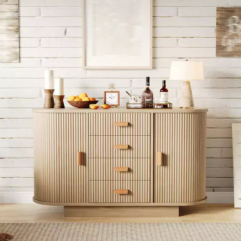 47" Modern Fluted Buffet Sideboard with 4 Drawers and 2 Arched Sliding Doors