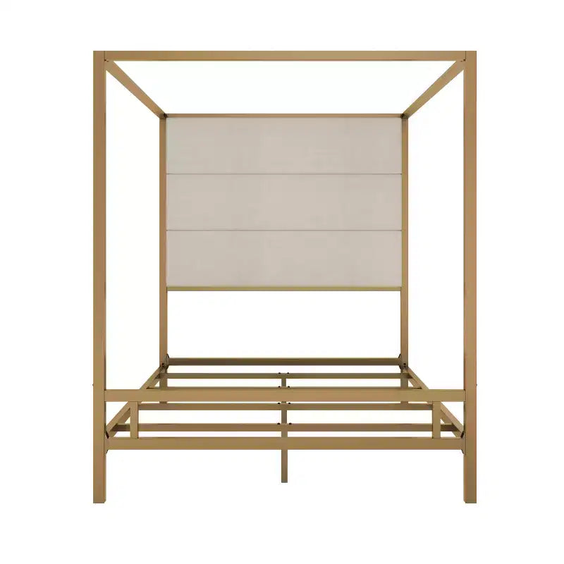 Queen Canopy Bed with Tall Velvet Upholstered Headboard