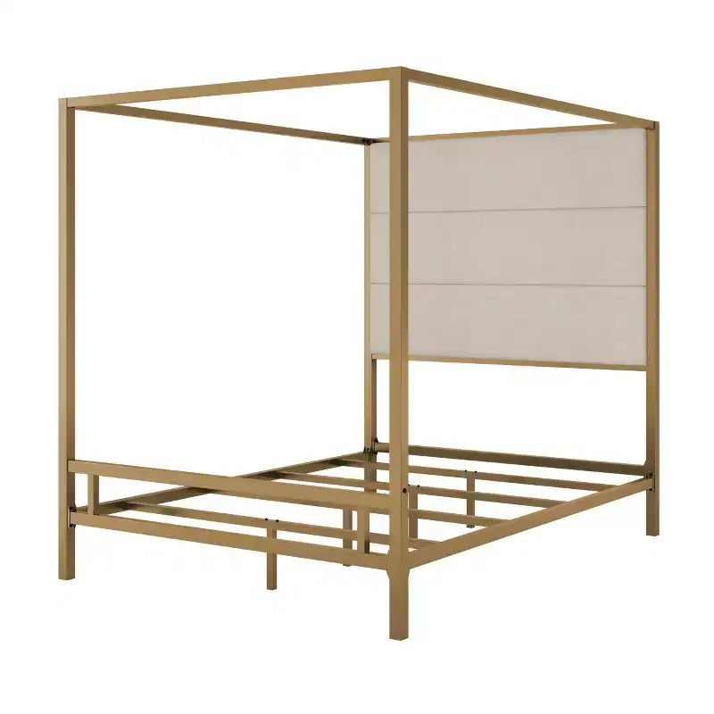 Queen Canopy Bed with Tall Velvet Upholstered Headboard