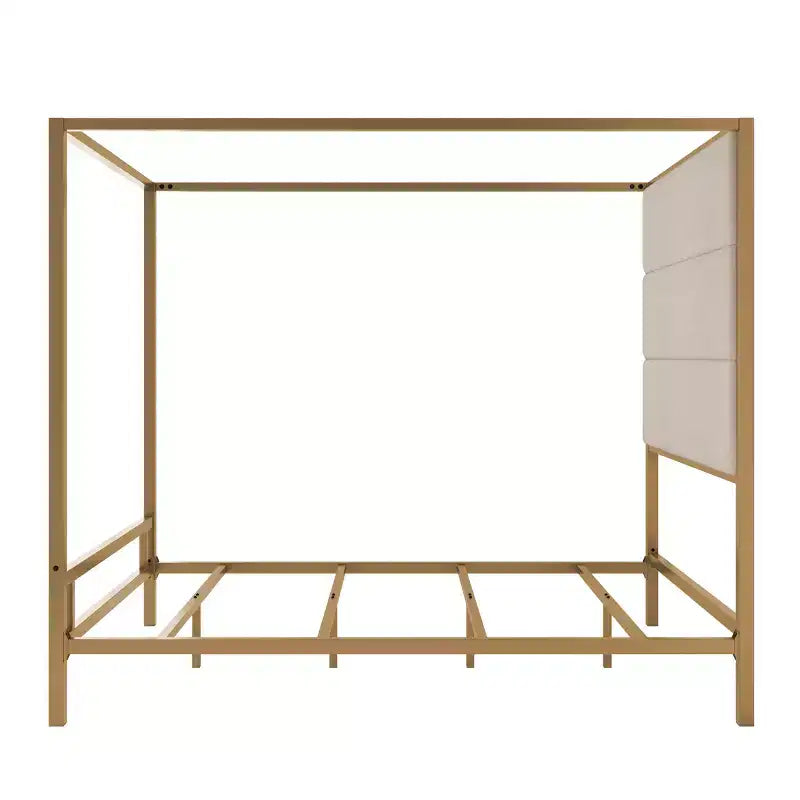 Queen Canopy Bed with Tall Velvet Upholstered Headboard