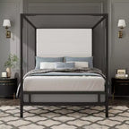 Queen Canopy Bed with Tall Velvet Upholstered Headboard