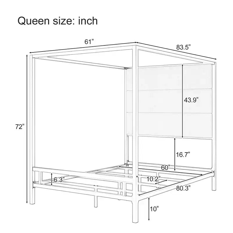 Queen Canopy Bed with Tall Velvet Upholstered Headboard