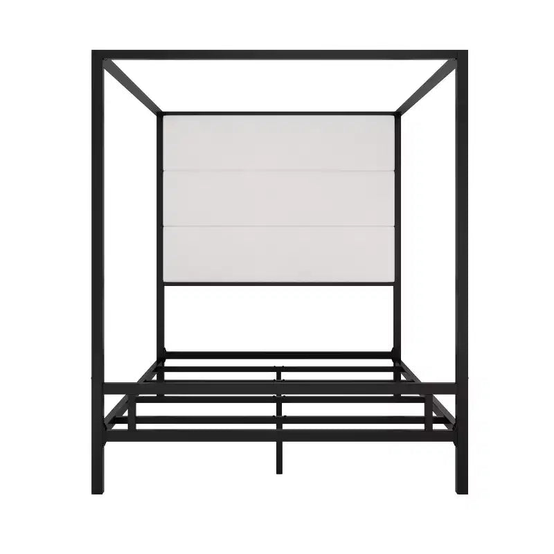 Queen Canopy Bed with Tall Velvet Upholstered Headboard