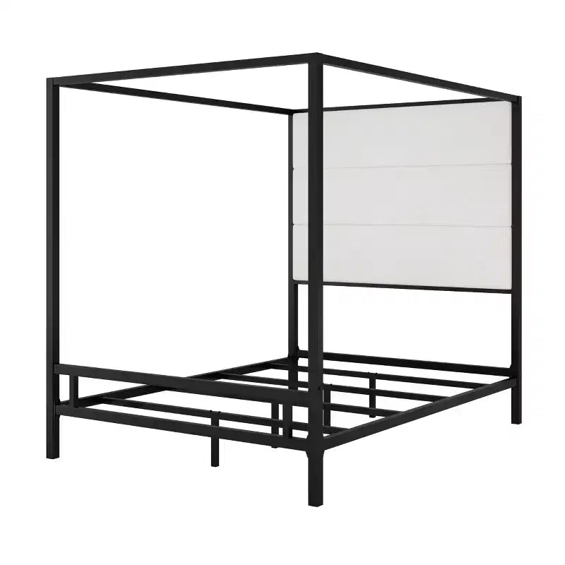 Queen Canopy Bed with Tall Velvet Upholstered Headboard