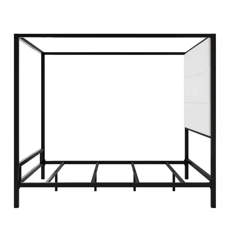 Queen Canopy Bed with Tall Velvet Upholstered Headboard