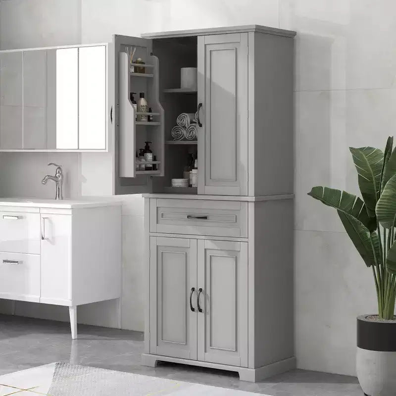 Tall Storage Cabinet with 4 Doors, 1 Drawer and Adjustable Shelves