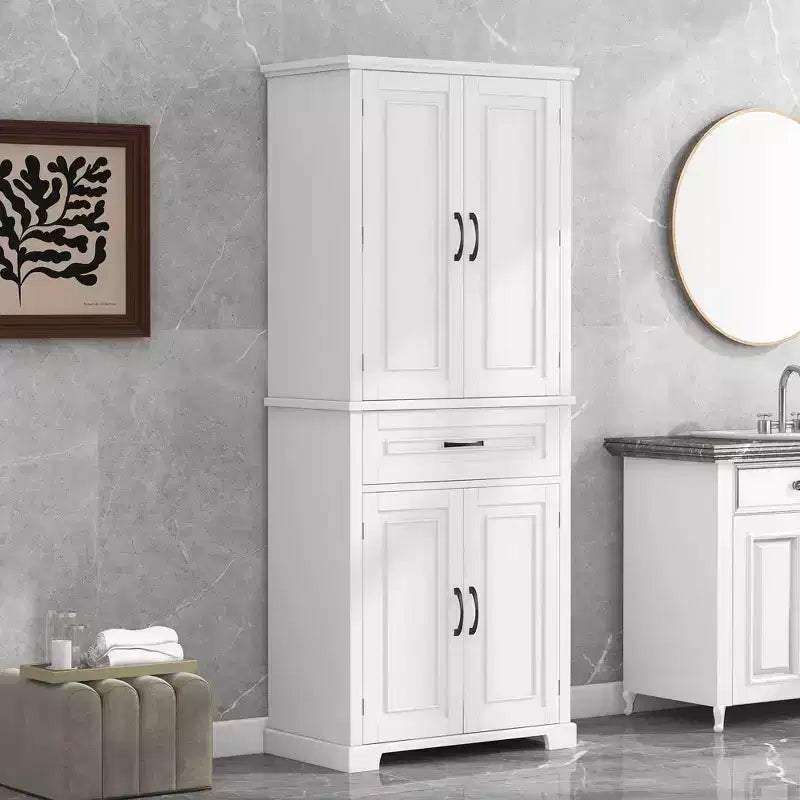 Tall Storage Cabinet with 4 Doors, 1 Drawer and Adjustable Shelves