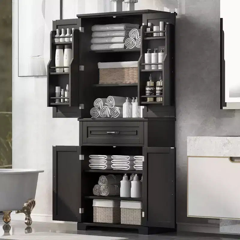 Tall Storage Cabinet with 4 Doors, 1 Drawer and Adjustable Shelves