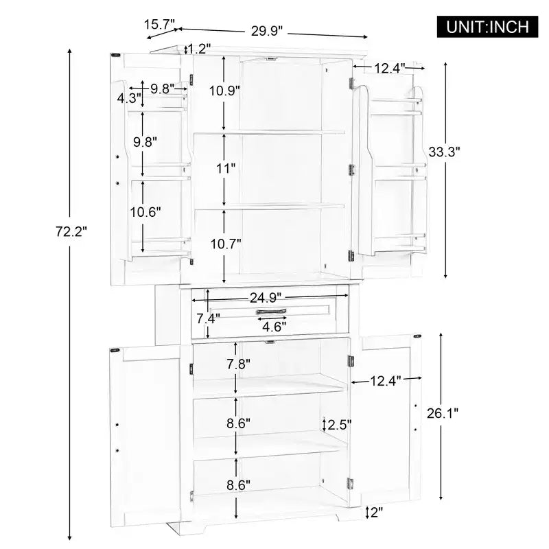 Tall Storage Cabinet with 4 Doors, 1 Drawer and Adjustable Shelves
