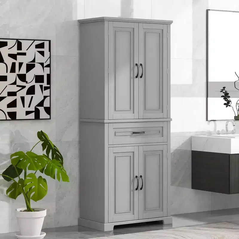 Tall Storage Cabinet with 4 Doors, 1 Drawer and Adjustable Shelves