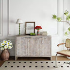 Farmhouse Accent Cabinet with Carved Door Panels – 3-Door Sideboard Storage Cabinet