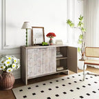 Farmhouse Accent Cabinet with Carved Door Panels – 3-Door Sideboard Storage Cabinet
